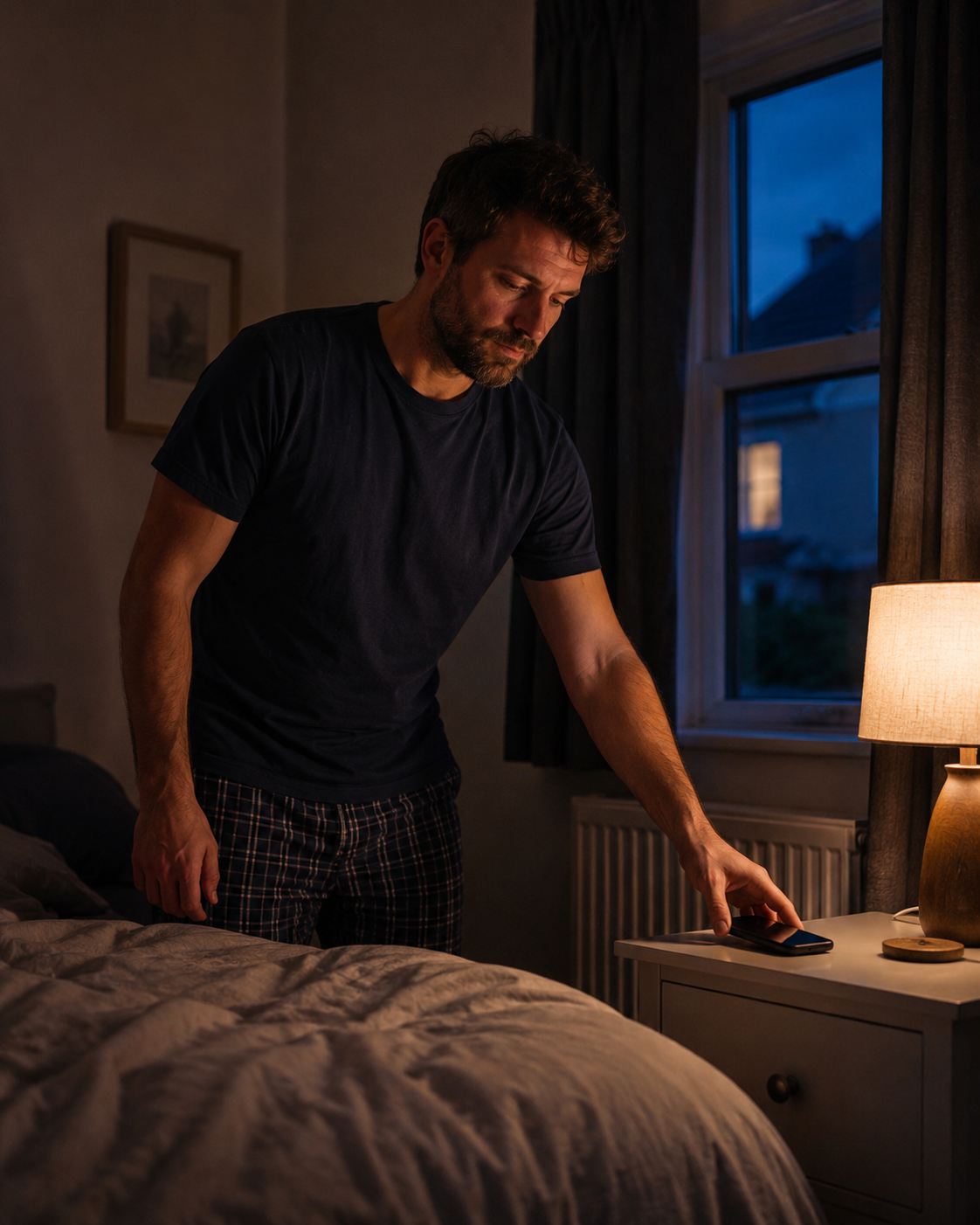 Man putting his phone away as part of a sleep reset